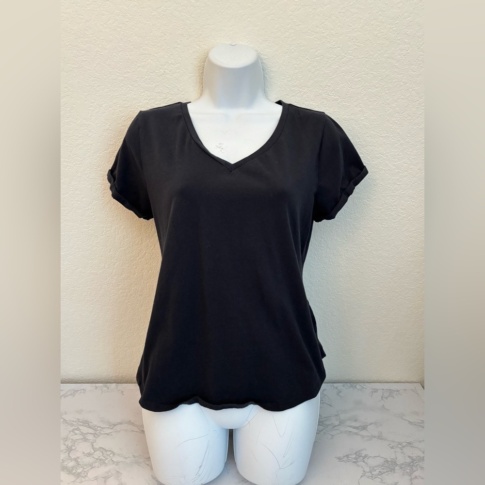 Workshop Republic Clothing Tie Short Sleeve T Shirt Women’s M V Neck Black​​